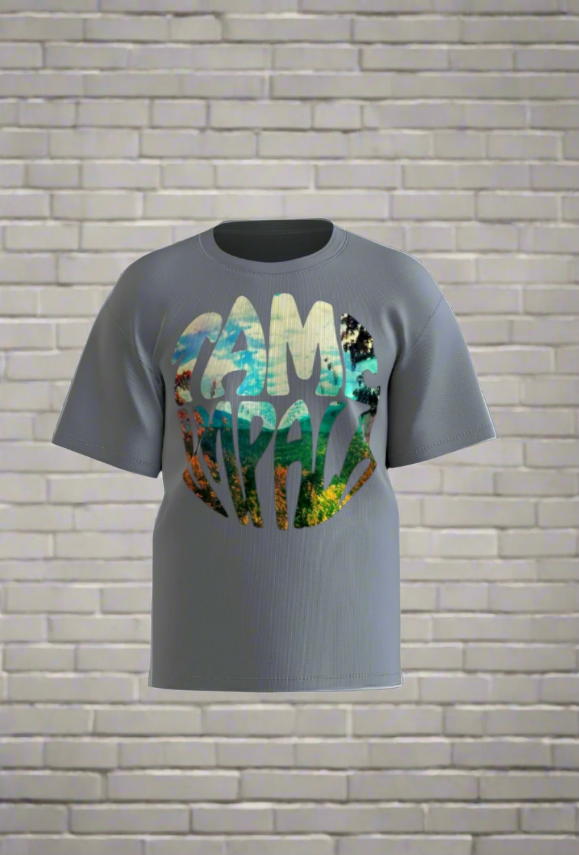 Tame Impala t-shirt with psychedelic nature logo on grey fabric