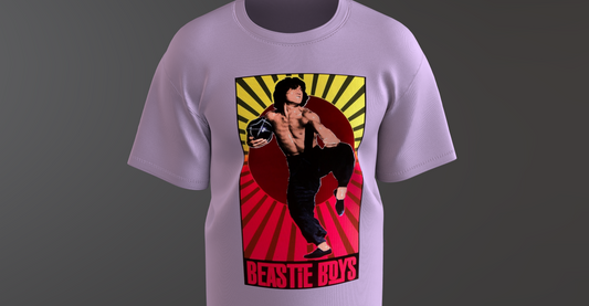 Beastie Boys T-shirt with Bruce Lee graphic and sunburst background