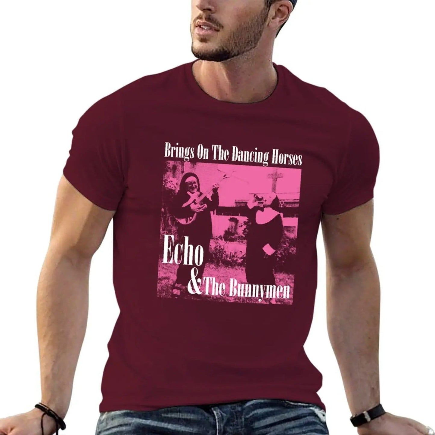 Echo & The Bunnymen- Bring On The Dancing Horses T-Shirt Maroon Echo_The_Bunnymen-_Bring_On_The_Dancing_Horses_T-Shirt_-_Vintage_Sounds_T-Shirts_-_-59392 Vintage Sounds T-shirts T-Shirt