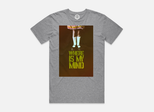 Grey Pixies t-shirt featuring a vintage-style graphic with the text “Where Is My Mind”, inspired by the iconic Pixies song